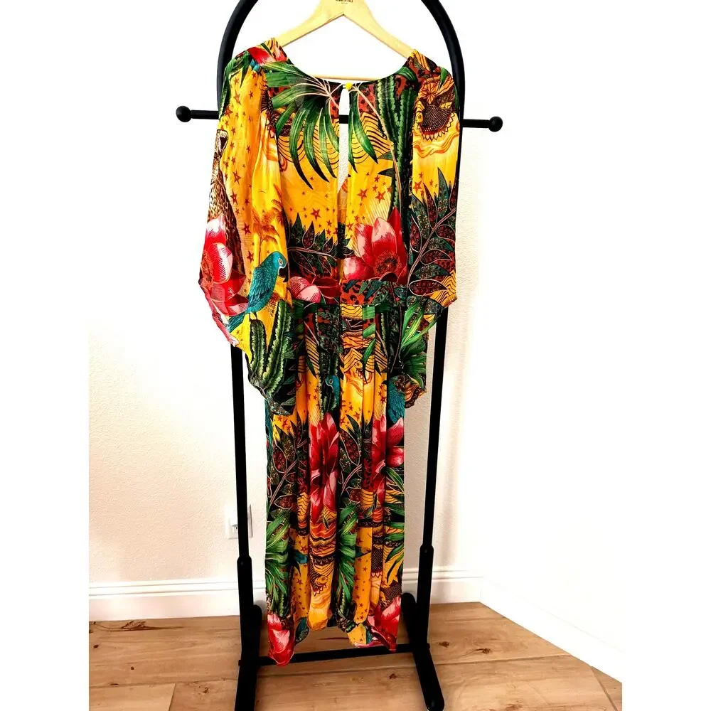 Farm Rio NEW Tropical Dreams Caftan Dress Yellow Size S - Picture 2 of 10